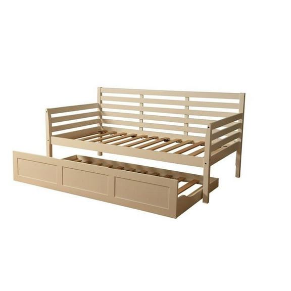 Boho Wood Daybed with Trundle in White Finish-Mattress Not Included
