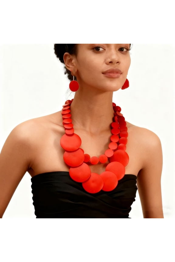 Boho Wood Necklace Earring Set Women Tribal Fashion Costume Jewelry World Cup Mother Day Festival Party Wedding Travel Bridge Costume Accessory