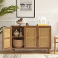 thumbnail image 1 of Boho Wooden 3-Door Sideboard Buffet with Rattan Doors Storage Cabinet Walnut, 1 of 10