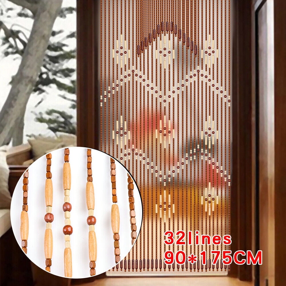 Boho Wooden Beaded Curtain Handmade Room Divider Curtain porch Hanging Decor, 32 Lines