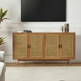 thumbnail image 1 of Boho Wooden Rattan Sideboard TV Stand 4 Doors Storage Cabinet Credenzas Table TVs up to 65" Buffet Home Living Room Kitchen Walnut, 1 of 10