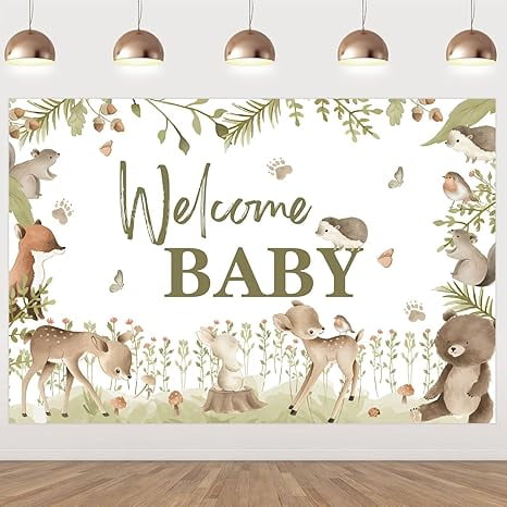 Boho Woodland Baby Shower Decorations Boho Welcome Baby Baby Shower Backdrop Woodland Creature Forest Baby Shower Background Decor for Woodland Animal Creatures Baby Shower
