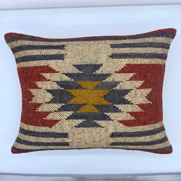 Boho Wool & Jute Pillow Cover – Handmade Tribal Geometric Kilim Cushion Case