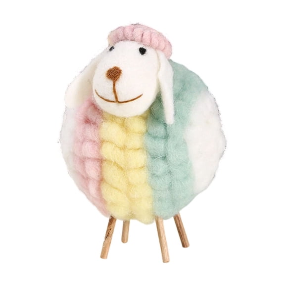Boho Wool Sheep Ornament – Handmade Easter Lamb Decor for Spring Tabletop Display, Rustic Bohemian Figurine for Home, Shelf or Basket, Cute Gift