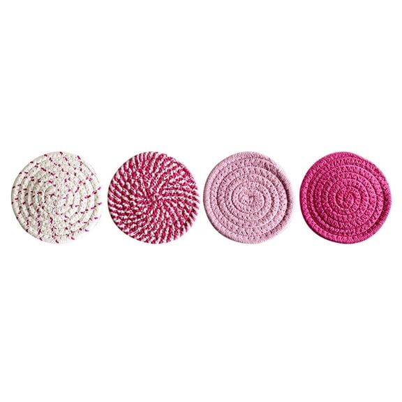 Boho Woven Drink Coasters Absorbent Rope Cup Mats 4pcs Heat Resistant Table Protection Coffee Tea Mug Coaster Set Home Office Decor Housewarming Gift Kitchen Dining Table