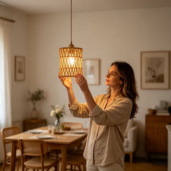 Boho Woven Lamp Shade for Pendant Light – Cylindrical Rope Shade Replacement for Floor Lamp – Natural Paper String Chandelier Cover – 4.7 x 5.9 Inch