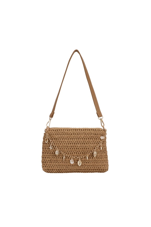 Boho Woven Raffia Hobo Purse Straw Woven Underarm Bag Adjustable Leather Strap Medium Capacity Fits Phone Keys Powder For Daily Use (Khaki)