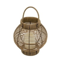 Boho Woven Rattan & Bamboo Lanterns with White LED Candle, Decorative Candle Lanterns with Handle for Indoor & Outdoor, Patio, Garden, Tabletop & Weddings