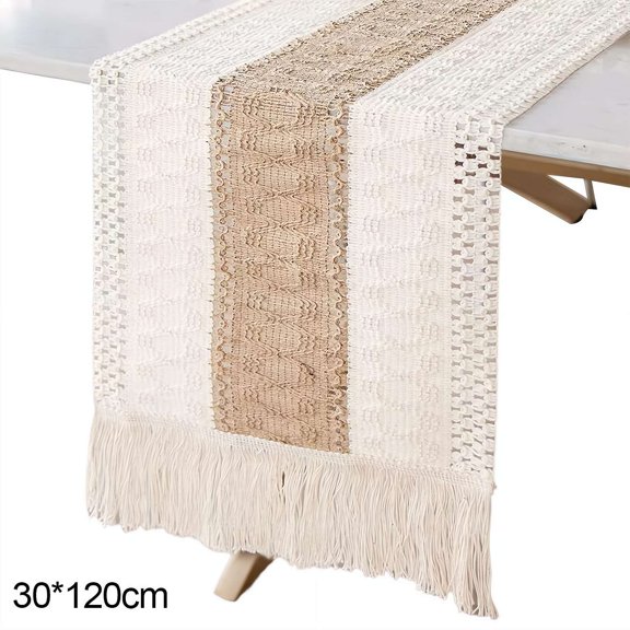 Boho Woven Tassel Table Runner, Nordic Style Rectangular Table Linen for Home & Holiday Party Decor