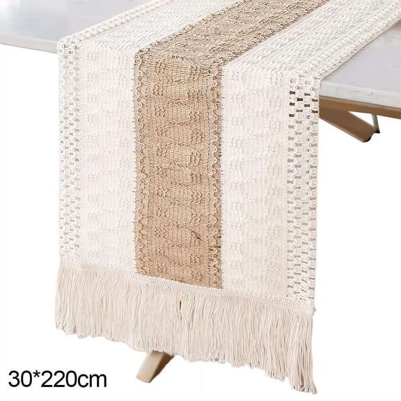 Boho Woven Tassel Table Runner, Nordic Style Rectangular Table Linen for Home & Holiday Party Decor
