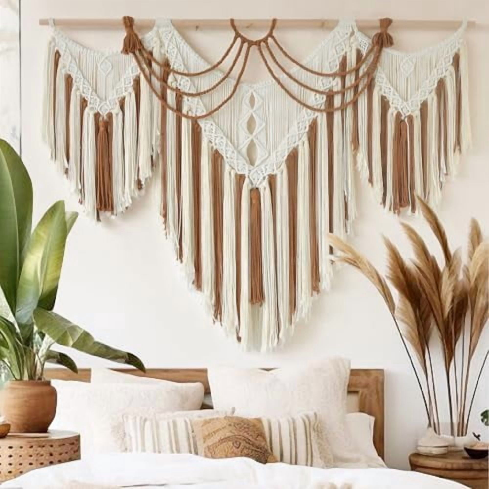 Boho Woven Wall Hanging Handwoven Brown and White Geometric Tapestry ...