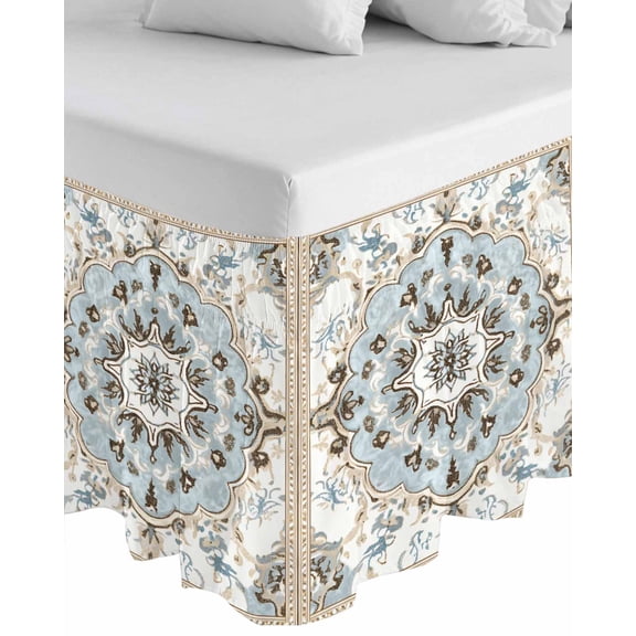 Boho Wrap Around Bed Skirts for California King Bed 16" Drop,Bed Skirt with Adjustable Elastic Belt Dust Ruffle Bed Valance for Bedroom Ethnic Aztec Southwest Neutral Aesthetic Motifs Bed Frame Cover