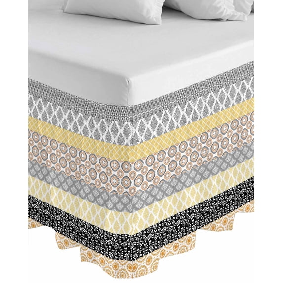 Boho Wrap Around Bed Skirts for Queen Bed 18" Drop,Bed Skirt with Adjustable Elastic Belt Dust Ruffle Bed Valance for Bedroom Colorful Striped Modern Geometric Abstract Art Ethnic Bed Frame Cover