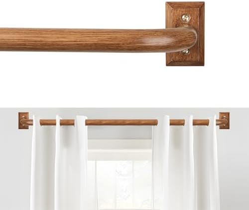 Boho Wrap Around Curtain Rod for Windows 48 to 90 Inch:Heavy Duty Blackout Curtain Rods Room Darkening,1"Wood Wraparound Curtains Rod Curved Black Out Adjustable for Bedroom Kitchen（All Matel）