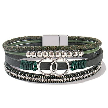Boho Wrap Bracelets Leather Cuff Bangle Gold Beaded Bracelets for Women Stackable Infinity Bracelets Jewelry with Clasp - style2;