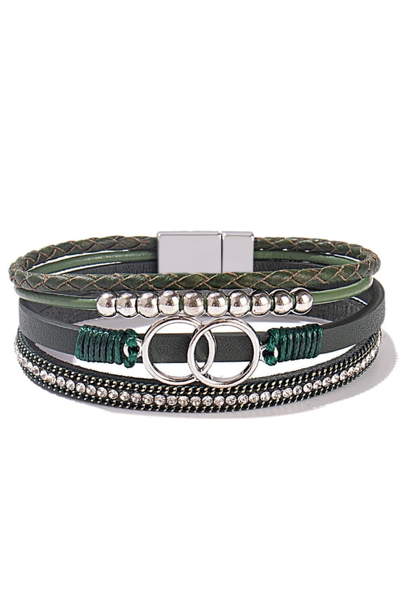 Boho Wrap Bracelets Leather Cuff Bangle Gold Beaded Bracelets for Women Stackable Infinity Bracelets Jewelry with Clasp - style2;