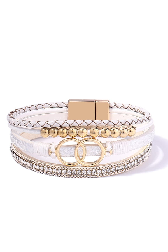 Boho Wrap Bracelets Leather Cuff Bangle Gold Beaded Bracelets for Women Stackable Infinity Bracelets Jewelry with Clasp - style4;