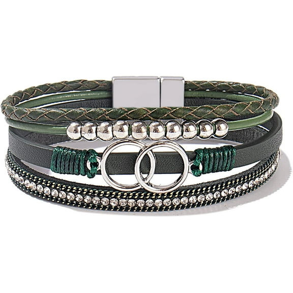 Boho Wrap Bracelets Leather Cuff Bangle Gold Beaded Bracelets for Women Stackable Infinity Bracelets Jewelry with Clasp