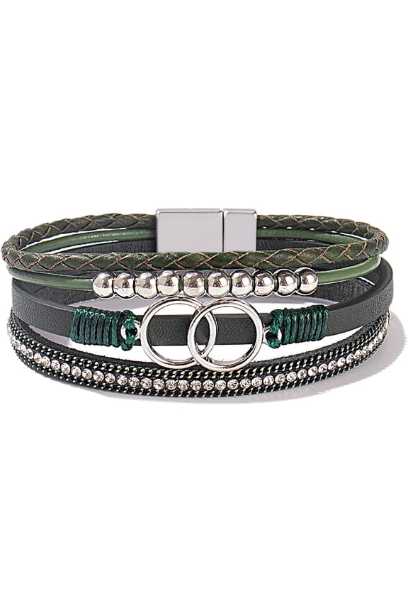 Boho Wrap Bracelets Leather Cuff Bangle Gold Beaded Bracelets for Women Stackable Infinity Bracelets Jewelry with Clasp