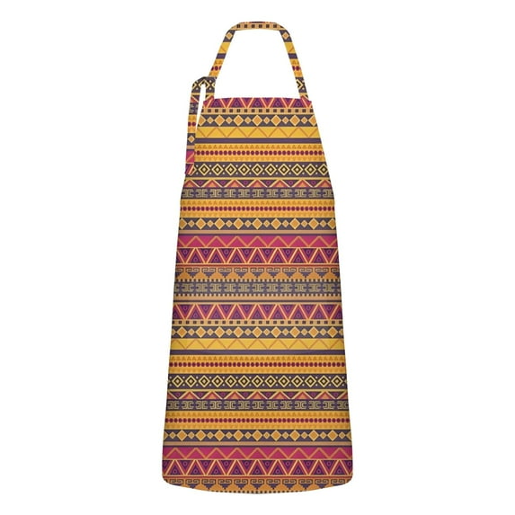 Boho Yellow Ethnic Geometric Pattern Apron-Garden Aprons for Women with Pockets-Cotton Linen Waterproof Kitchen Cooking Gardening Aprons Adjustable for Kitchen,Cooking,BBQ and Salon 33x27 Inch