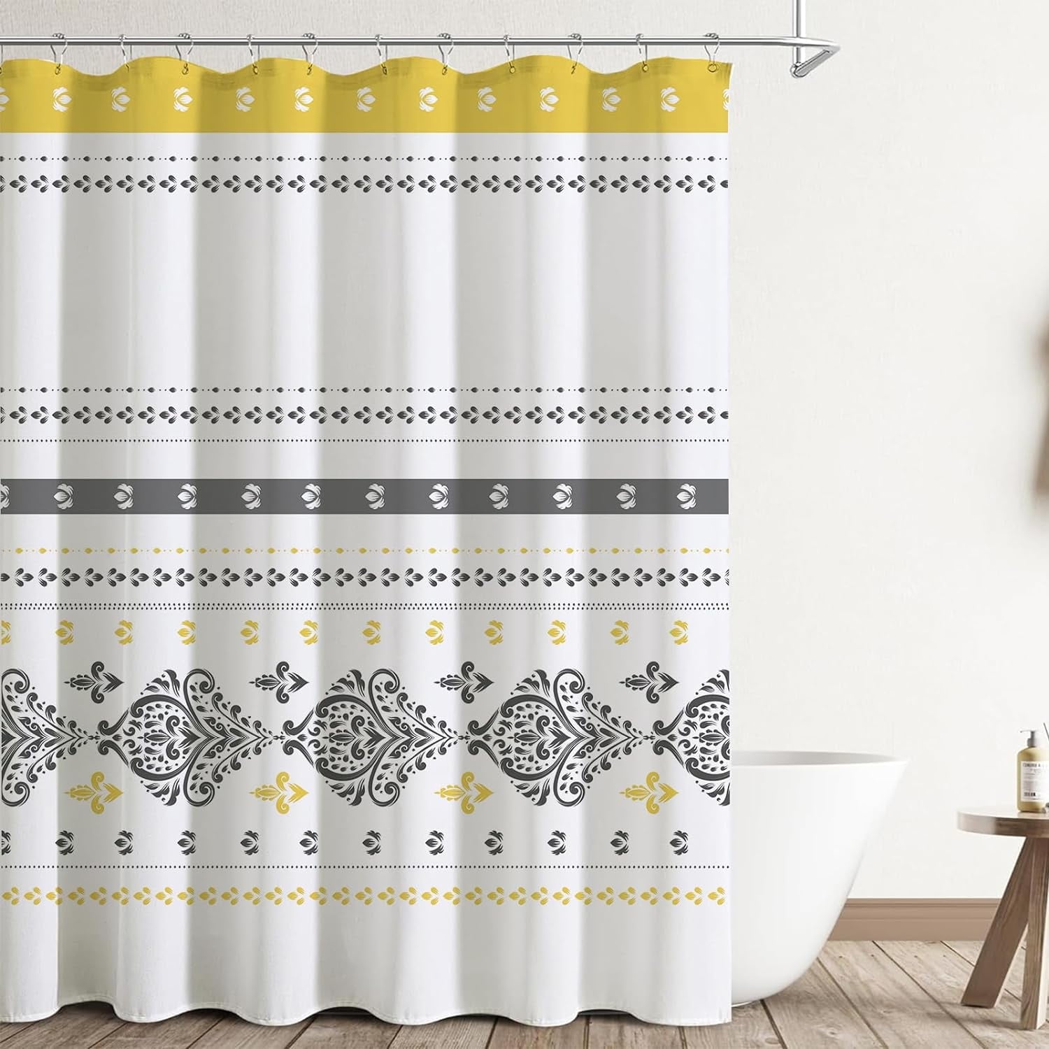 NTETSN Boho Geometric Shower Curtain - Yellow & Brown Vintage 50s/60s Pattern, 72x72", Waterproof - View #2