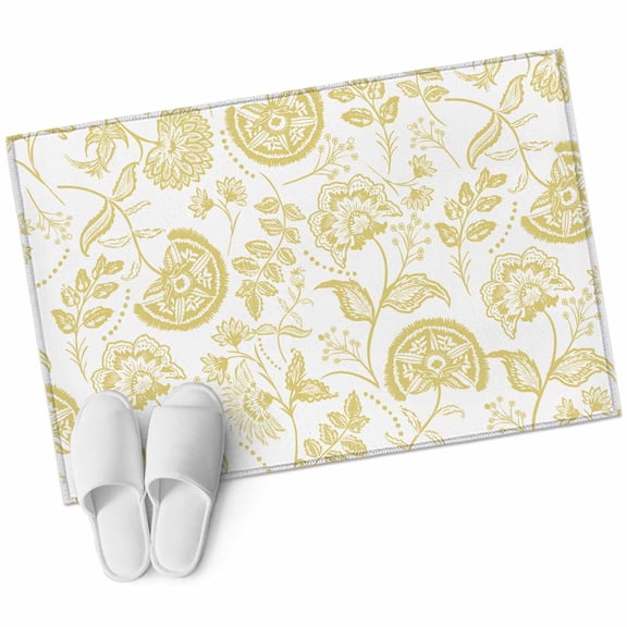 Boho Yellow Floral Bathroom Mat 2x3 FT, Non Slip Small Kitchen Mat, Vintage Farmhouse Paisley Plant Leaf Washable Soft Backed Front Door Throw Rug Indoor Outdoor Doormat for Entryway Sink