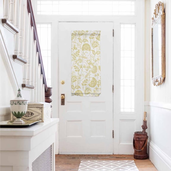 Boho Yellow Floral Door Curtains for Door Window, French Sidelight Front Back Door Curtains With Tieback, Vintage Farmhouse Paisley Plant Leaf Kitchen Rod Pocket Drapes Panel, 25"x40"