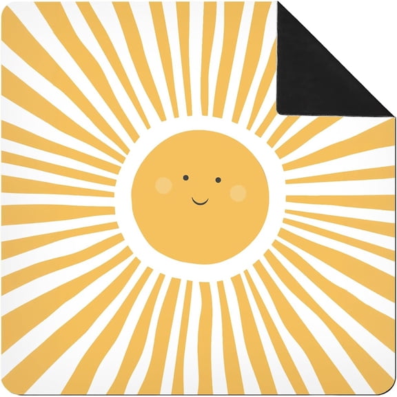 Boho Yellow Sun Mahjong Mat for Table 31.5 x 31.5 in, Cute Sunshine Sunlight Non-Slip Noise Reduction Mahjong Table Cover Tablecloth for Card Poker Dominoes Dice and Board Games