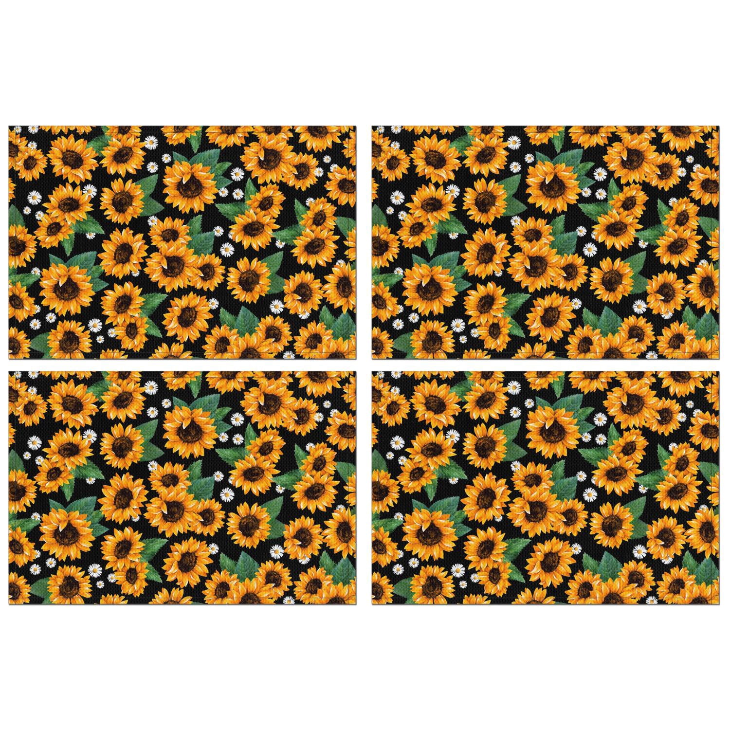 Boho Yellow Sunflower Placemats Set of 4, 12x18 Inch Vintage Rustic ...