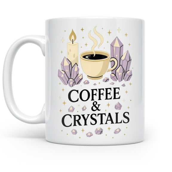 Boho 11 oz Coffee Mug - Crystal Magic with Starry Accents White Ceramic Gift