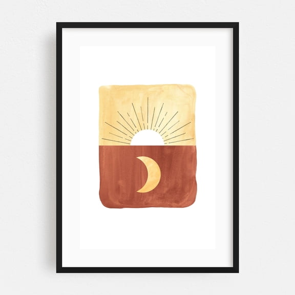 Boho day and night - Painting Moon Abstract Minimalist Geometric Boho Modern Art Black Framed Wall Art Print 5 x 7 inches