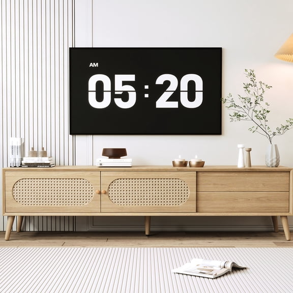 Boho design, 80-inch TV compatible | Living room, bedroom or office use, offers ample storage and natural charm