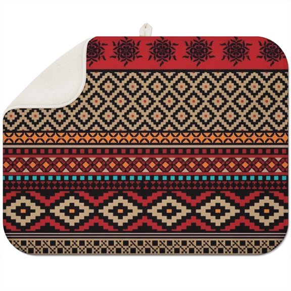 Boho dish drying mat 18x24 Inch with reversible microfiber design, fast-drying and washable, perfect for kitchen and dining use