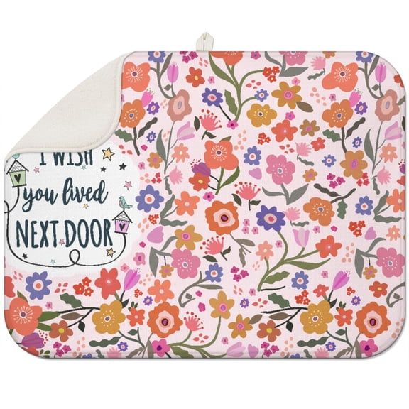 Boho floral dish drying mat 18x24 Inch, large microfiber surface designed for fast drying and countertop protection