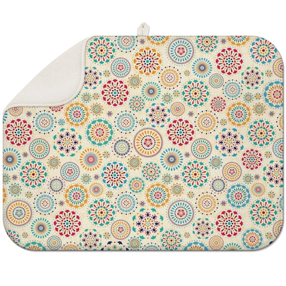 Boho floral drying mat 18x24 Inch made of durable microfiber, absorbs moisture quickly and keeps kitchen surfaces spotless