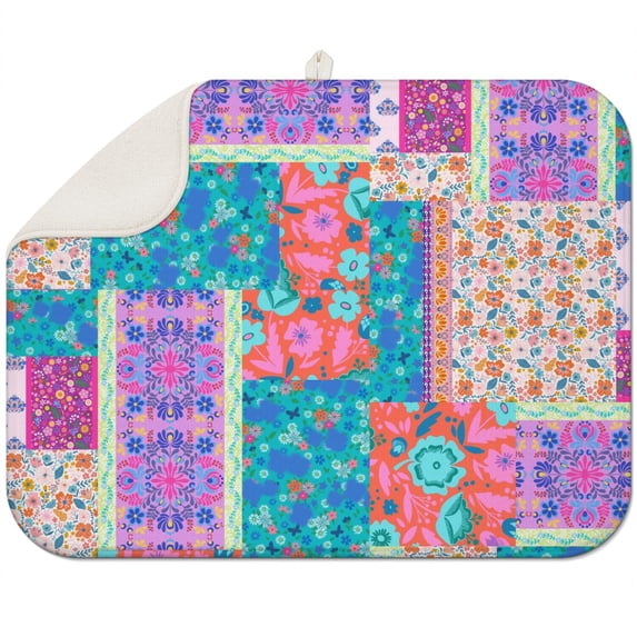 Boho floral drying mat 18x24 Inch made with premium microfiber, soft and resilient, perfect for drying plates, bowls, and utensils