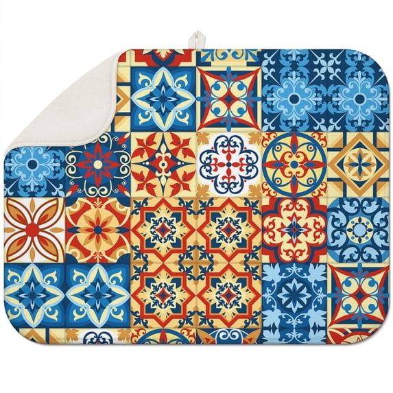 Boho floral drying mat 18x24 Inch with soft microfiber, highly absorbent and decorative, ideal for sink areas and prep zones