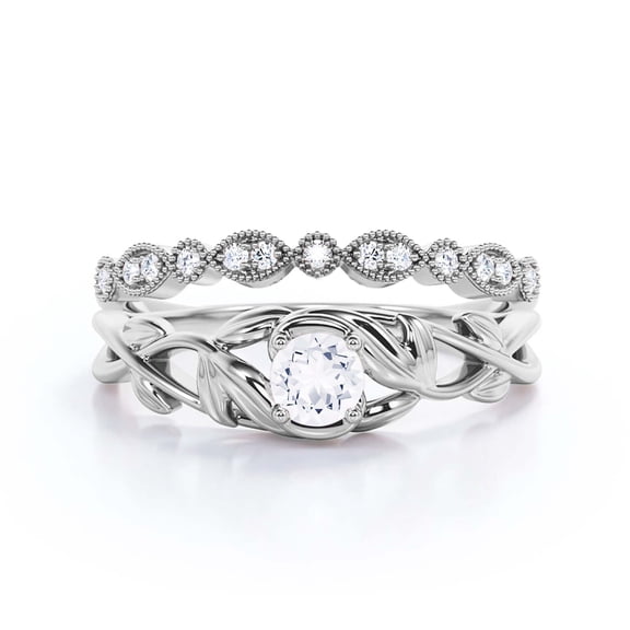 Bridal 1.00 Carat Round Cut Moissanite & Diamond Bridal Set in 925 Sterling Silver with 18k White Gold Plating