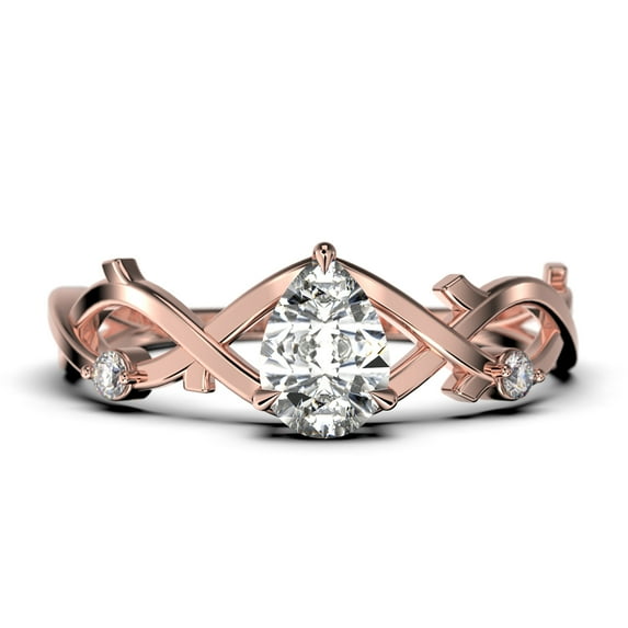 Boho & hippie 1.10 Carat Pear Cut Diamond Moissanite Unique Engagement Ring, Wedding Ring, Inspired And Branch Ring in 925 Sterling Silver With 18k Rose Gold Plating Gift For Her, Surprise