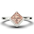 thumbnail image 1 of Boho & hippie 1.50 Carat Princess Cut Morganite And Diamond Moissanite Dainty Engagement Ring, Classic Wedding Ring in 10k Solid White Gold, Gift For Her, Promise Ring, Anniversary Ring, 1 of 3