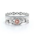 thumbnail image 1 of Boho & hippie 1.50 Carat Round Morganite And Diamond Moissanite Leaf Inspired Engagement Ring, Wedding Ring in 925 Sterling Silver With 18k White Gold Plating Promise Ring, Trio Set, Matching Band, 1 of 3