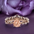 thumbnail image 1 of Boho & hippie 1.75 Carat Round Cut Morganite And Diamond Moissanite Engagement Ring Set, Matching Curved Wedding Band in 925 Sterling Silver With 18k Rose Gold Plating, Promise Ring, Anniversary Ring, 1 of 3