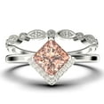 thumbnail image 1 of Boho & hippie 2.00 Carat Princess Cut Morganite And Diamond Moissanite Dainty Engagement Ring, Classic Wedding Ring, One Matching Band in 925 Sterling Silver With 18k White Gold Plating, Gift For Her, 1 of 3
