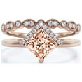 thumbnail image 1 of Boho & hippie 2.00 Carat Princess Cut Morganite And Diamond Moissanite Dainty Engagement Ring, Classic Wedding Ring, One Matching Band in 925 Sterling Silver With 18k Rose Gold Plating, Gift For Her, 1 of 3