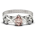 thumbnail image 1 of Boho & hippie 2.10 Carat Pear Cut Morganite And Diamond Moissanite Unique Engagement Ring, Wedding Ring, Inspired And Branch Ring in 10k Solid White Gold, Gift For Her, Surprise, Trio Ring Set, 1 of 4