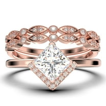 Boho & hippie 2.50 Carat Princess Cut Diamond Moissanite Dainty Engagement Ring, Classic Wedding Ring, Two Matching Band in 925 Sterling Silver With 18k Rose Gold Plating, Gift For Her