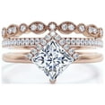 thumbnail image 1 of Boho & hippie 2.50 Carat Princess Cut Diamond Moissanite Dainty Engagement Ring, Classic Wedding Ring, Two Matching Band in 925 Sterling Silver With 18k Rose Gold Plating, Gift For Her, Promise Ring, 1 of 3