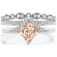 thumbnail image 1 of Boho & hippie 2.50 Carat Princess Cut Morganite And Diamond Moissanite Dainty Engagement Ring, Classic Wedding Ring, Two Matching Band in 925 Sterling Silver With 18k White Gold Plating, Gift For Her, 1 of 3