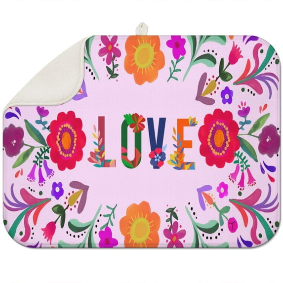 Boho kitchen drying mat 18x24 Inch with vibrant floral designs, plush microfiber fabric, perfect for countertops and drying racks