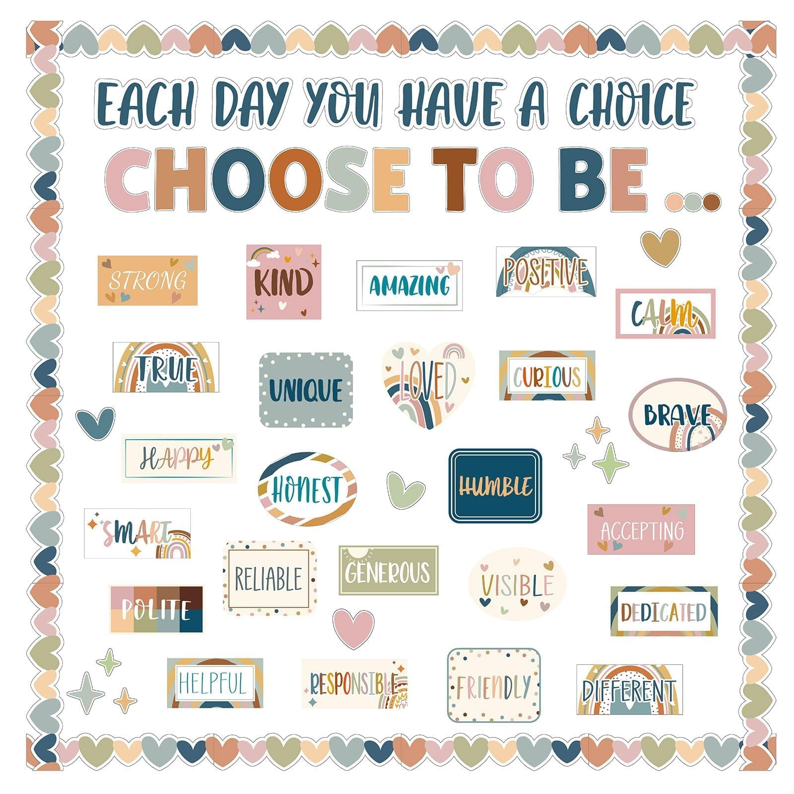 Positive Message Cutouts Boho motivational bulletin board set, inspirational classroom ...